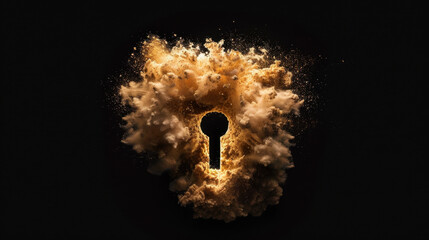 Wall Mural - exploding lock symbol with streaming source code, representing security and technology. image captur