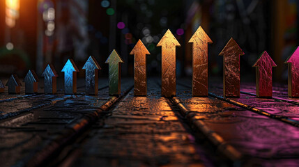 Wall Mural - glowing arrows pointing forward over digital background create vibrant and dynamic atmosphere, symbo