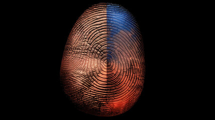 Wall Mural - glowing fingerprint split into red and blue halves, showcasing intricate patterns and textures. desi