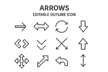 Wall Mural - arrows icon set. editable outline vector symbols. ui ux elements for web design, apps. navigation, d