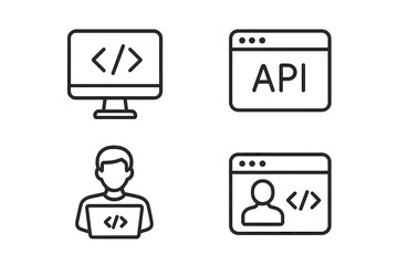 programming and software development line icon set. icons for code, api, programmer, and developer p