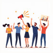 © Alex_Kalin - Group of diverse people celebrating with megaphone and chart illustration