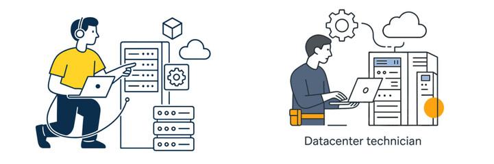 Data center technicians handle server maintenance and management operations efficiently