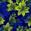 © kian - surreal neon tropical foliage handdrawn outlines gradient background vivid electric lime and deep indigo seamless repeat pattern for fashion fabric young edgy vibe..