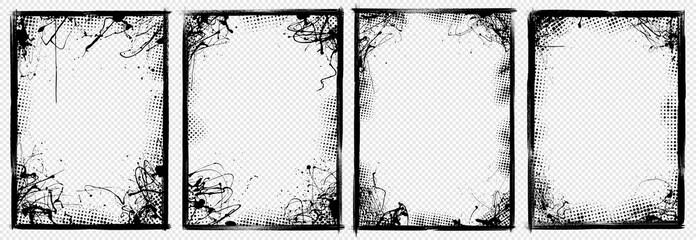 Canvas Print - vector illustration overlay. hand drawn abstract frame set. ink brush strokes, liquid paint and half