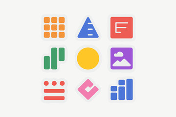 Collection of Colorful Mobile Application Icons for User Interface Design and Website Development showcasing various functions and features in flat design style
