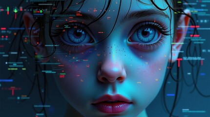 Futuristic Girl with Digital Overlay A Vision of Technology and Artificial Intelligence