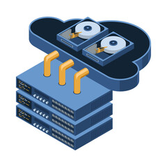 Wall Mural - isometric cloud computing. isometric server. server network equipment. computer network technology. 