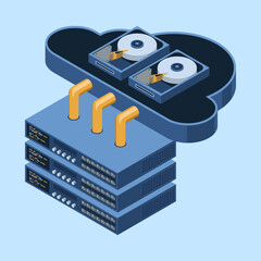 Wall Mural - isometric cloud computing. isometric server. server network equipment. computer network technology. 
