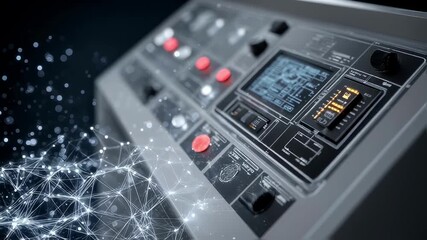 Wall Mural - futuristic control panel featuring illuminated buttons and a digital display, managing complex netwo