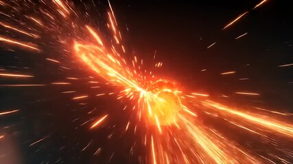 Wall Mural - dynamic explosion of fiery particles in space, showcasing vibrant colors and energy, with a cosmic b