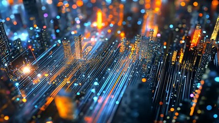 Wall Mural - abstract cityscape with vibrant lights and flowing data streams, depicting a futuristic urban enviro