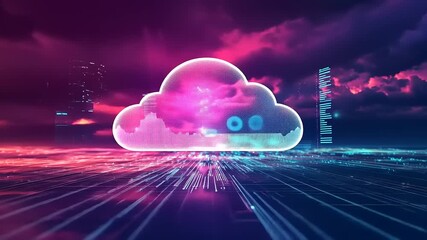 Wall Mural - vibrant digital cloud with colorful lighting and data streams, symbolizing technology and connectivi