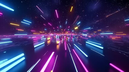 Wall Mural - vibrant neon lights creating a dynamic motion effect in a futuristic digital landscape at night