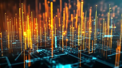 Wall Mural - Vibrant digital landscape with glowing data streams and circuit patterns in a futuristic setting