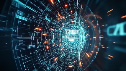 Wall Mural - Futuristic digital tunnel with glowing lines and data streams, illustrating technology and innovation