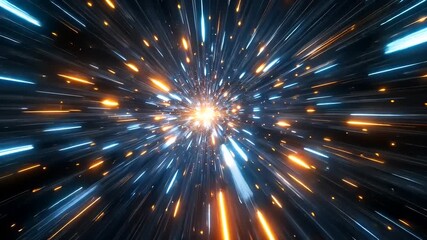 Wall Mural - Abstract light burst with vibrant blue and orange streaks creating a dynamic cosmic explosion effect