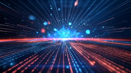 Wall Mural - Abstract digital background with vibrant blue and red rays of light radiating from a central point