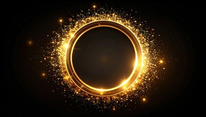 Wall Mural - a mesmerizing golden circle with sparkling particles on a black background, creating a radiant and e