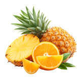 Vibrant tropical fruit medley showcasing pineapple and orange slices against black backdrop