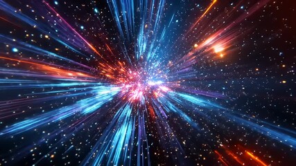 Wall Mural - Vibrant cosmic explosion with colorful light streaks and stars, illustrating the vastness of space