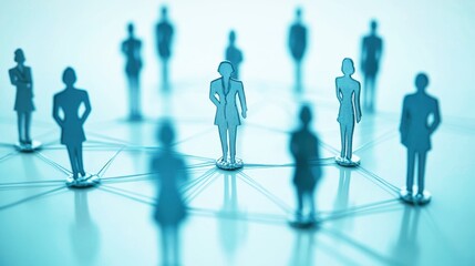 Wall Mural - business network connections among silhouette figures with blue background for professional collabor