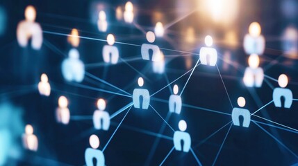 Wall Mural - digital network connection with glowing silhouettes of people connected by lines in a futuristic tec