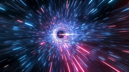 Wall Mural - Abstract representation of a cosmic tunnel with vibrant blue and pink light streaks creating motion