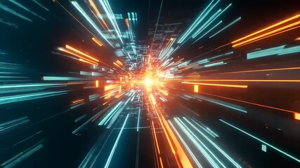 Wall Mural - Abstract digital explosion of light and color, representing speed and technology in a futuristic setting