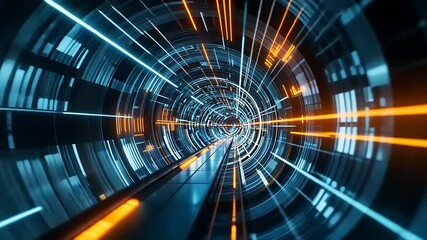 Wall Mural - Futuristic digital tunnel with glowing lines and beams of light, conveying speed and technology