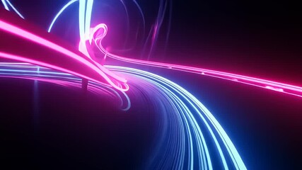 Wall Mural - Abstract light trails in vibrant pink and blue colors swirling against a dark background, creating a dynamic visual effect