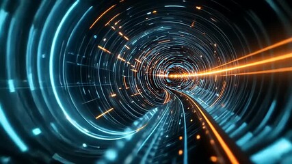 Wall Mural - Futuristic digital tunnel with glowing lines and particles, conveying speed and technology