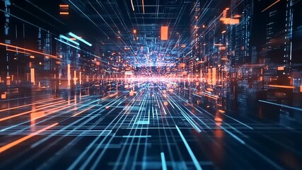 Wall Mural - Futuristic digital landscape showcasing vibrant data streams and glowing particles in motion