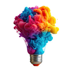 Colorful ink exploding from an incandescent lightbulb