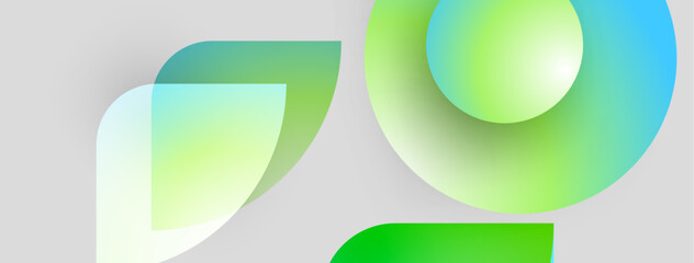 Wall Mural - abstract shapes overlap, creating vibrant green, blue gradients. minimalist design suggests technolo