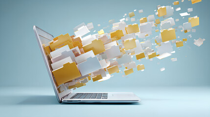 Wall Mural - digital file folders emerging from a laptop symbolize efficient data organization and management. st