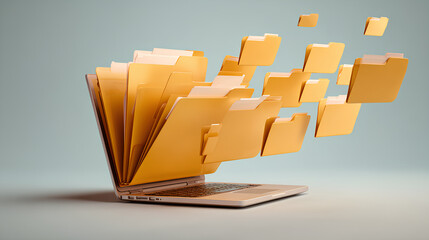 Wall Mural - digital file folders emerging from a laptop symbolize efficient data organization and management. st