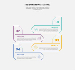 Canvas Print - ribbon base shape infographic outline style with 4 point template with creative arrow box opposite d