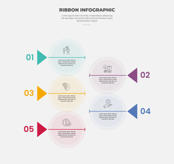Canvas Print - ribbon base shape infographic outline style with 4 point template with transparent circle background