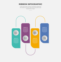 Canvas Print - ribbon base shape infographic outline style with 4 point template with flat ribbon box up and down w