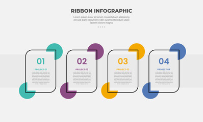 Canvas Print - ribbon base shape infographic outline style with 4 point template with creative leaf box with circle
