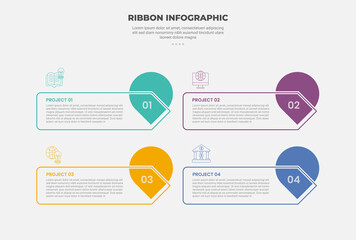 Canvas Print - ribbon base shape infographic outline style with 4 point template with arrow box with pin location b