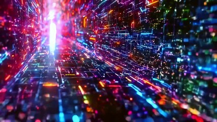 Abstract digital network glowing in vibrant city