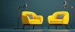 © Alohanongza - Two modern yellow armchairs face each other with microphones, ready for a podcast or interview in a stylish studio setting