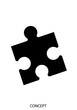 © Rifki - A single black silhouette of a jigsaw puzzle piece isolated on a white background, representing a concept.