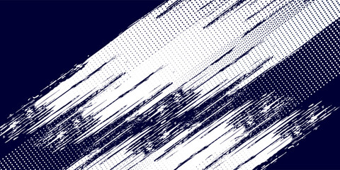 Wall Mural - Dots halftone white \u0026 blue color pattern gradient grunge texture background. Dots pop art comics sport style vector illustration. grunge vector