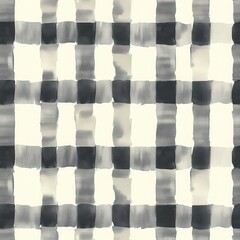 Wall Mural - Classic Gingham Plaid Seamless Pattern in Black and White Design