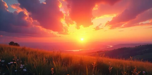 Wall Mural - Golden Sunrise Peaceful Sunday Morning Sky, Hues of Rose and Gold, Renewal and Hope