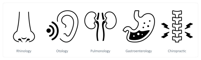 Wall Mural - a set of 5 mix icons as rhinology, otology, pulmonology