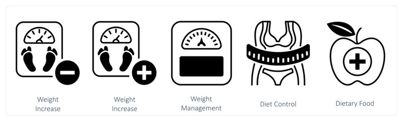 Wall Mural - a set of 5 mix icons as weight loss, weight increase, weight management
